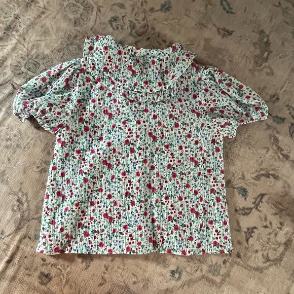 Zara Floral Puff Sleeve Blouse Womens  Sz Medium Ruffles Romantic Summer Cottage - Picture 8 of 8